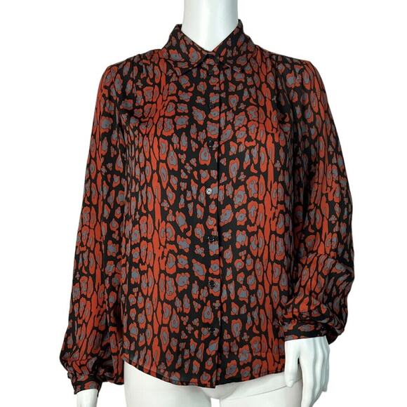 Bardot Shirt Womens 4 Red Black Gray Mona Leopard Blouse Edgy Chic Bohemian - Picture 1 of 9